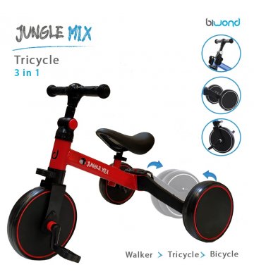 TRICICLO INFANTIL CONVERTIBLE 3 EN 1 JUNGLE MIX ROJO BIWOND - 2