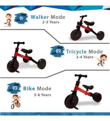 TRICICLO INFANTIL CONVERTIBLE 3 EN 1 JUNGLE MIX ROJO BIWOND - 4